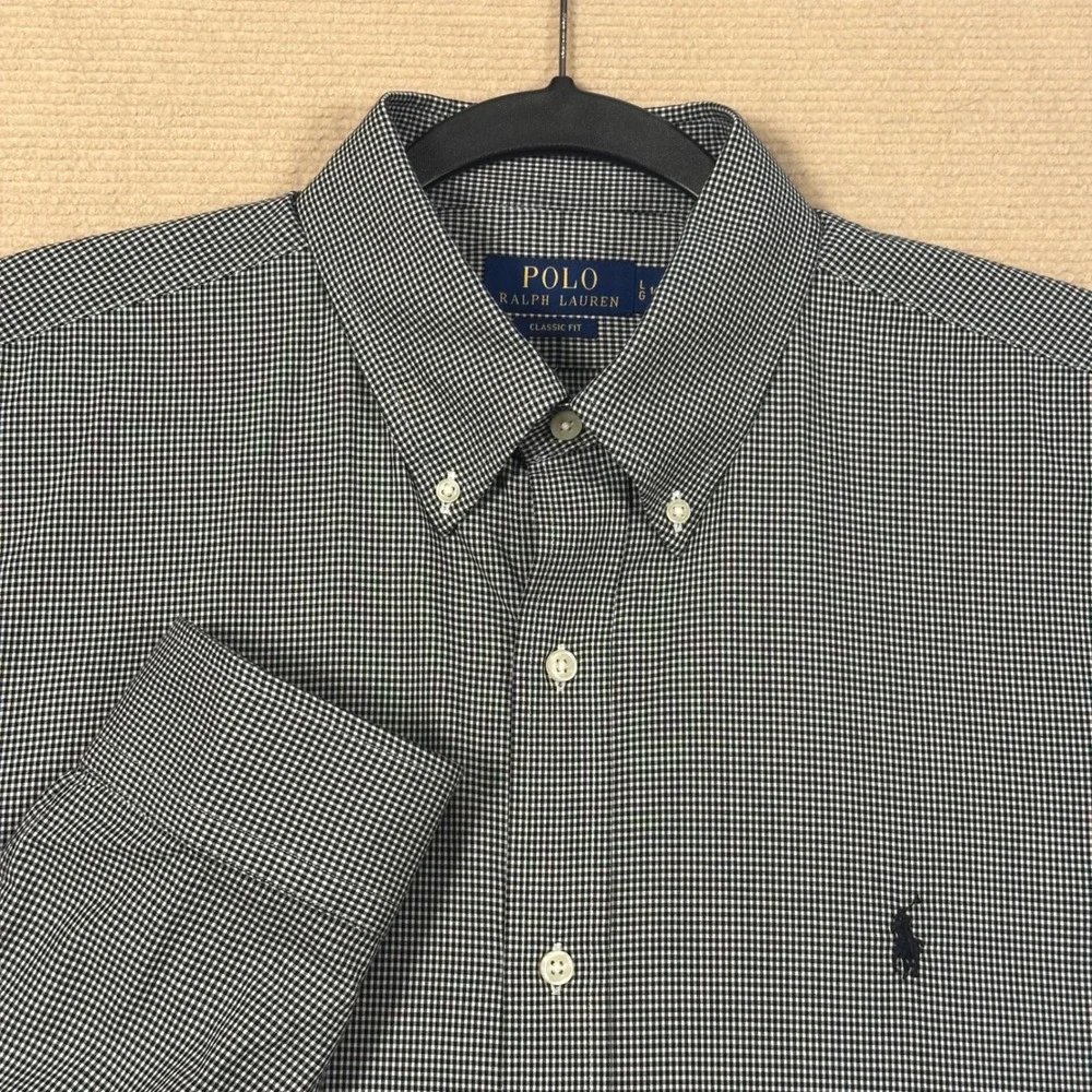 Polo Ralph Lauren Dress Shirt Men 16.5 L Classic Fit Black Gingham Long Sleeve